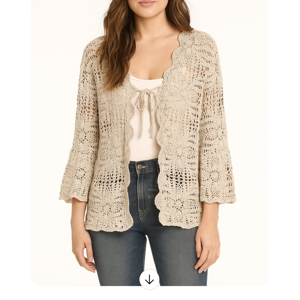 Vintage Y2K White Stag Tan Crochet Cardigan